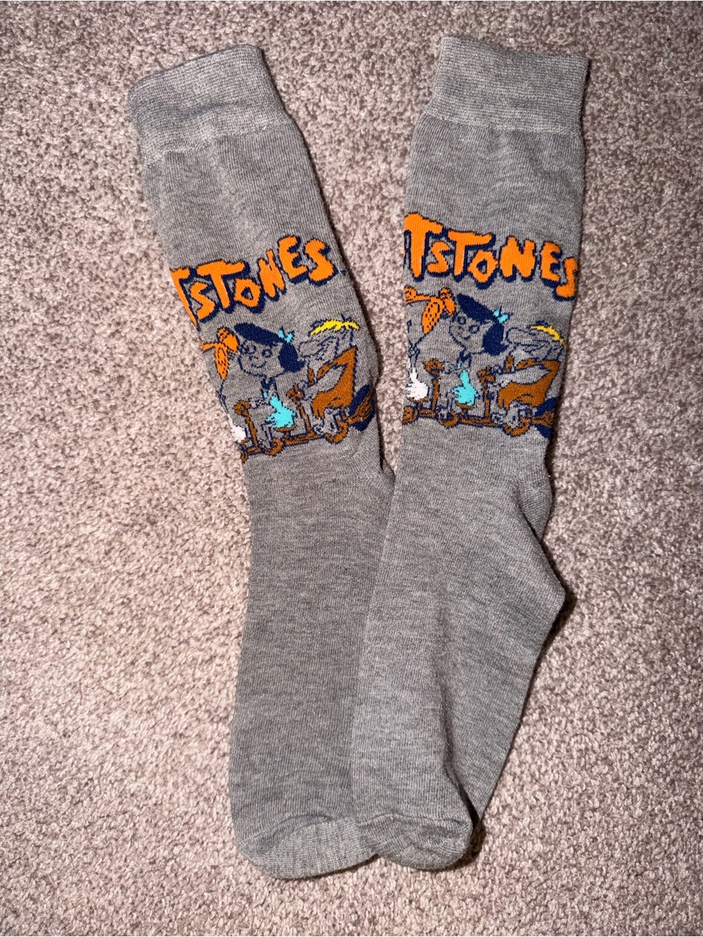 The Flintstones Graphic Crew Socks - Gray with Orange & Blue